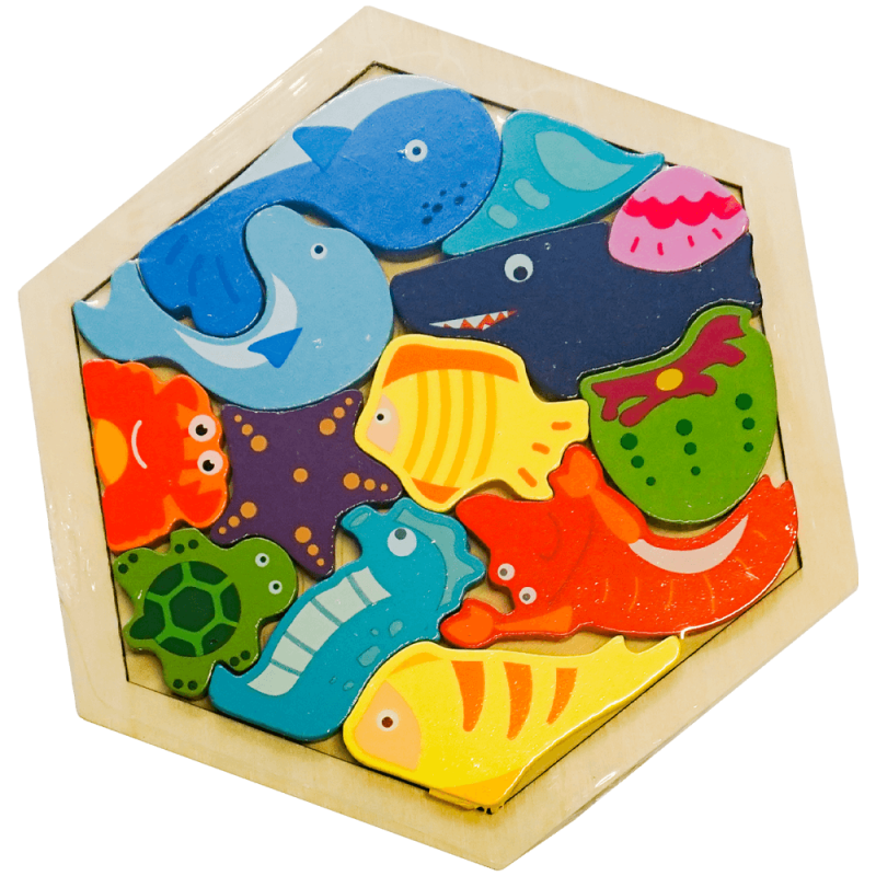 Set 13 mini figurine color, din lemn, animale marine, 18.7 x 16.3 CM